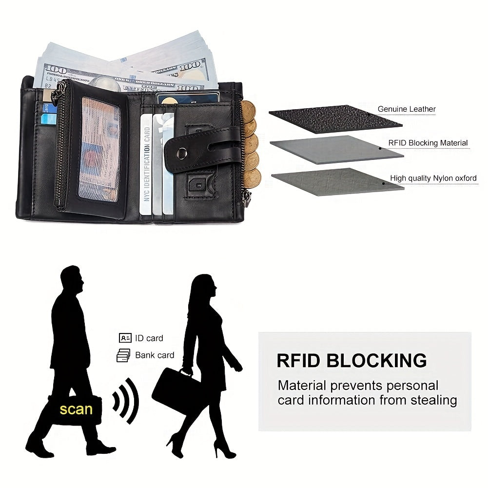 Portefeuille homme cuir de vachette à chaîne, anti-RFID