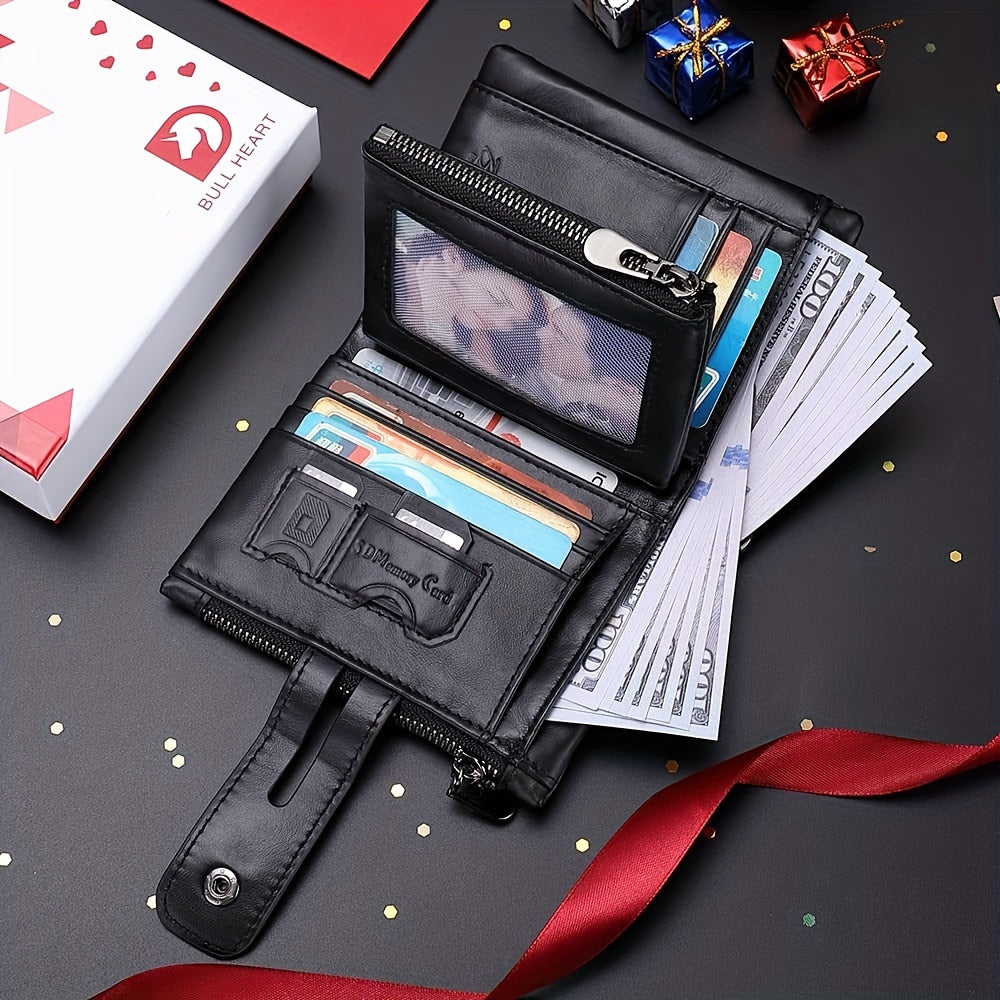 Portefeuille homme cuir de vachette à chaîne, anti-RFID