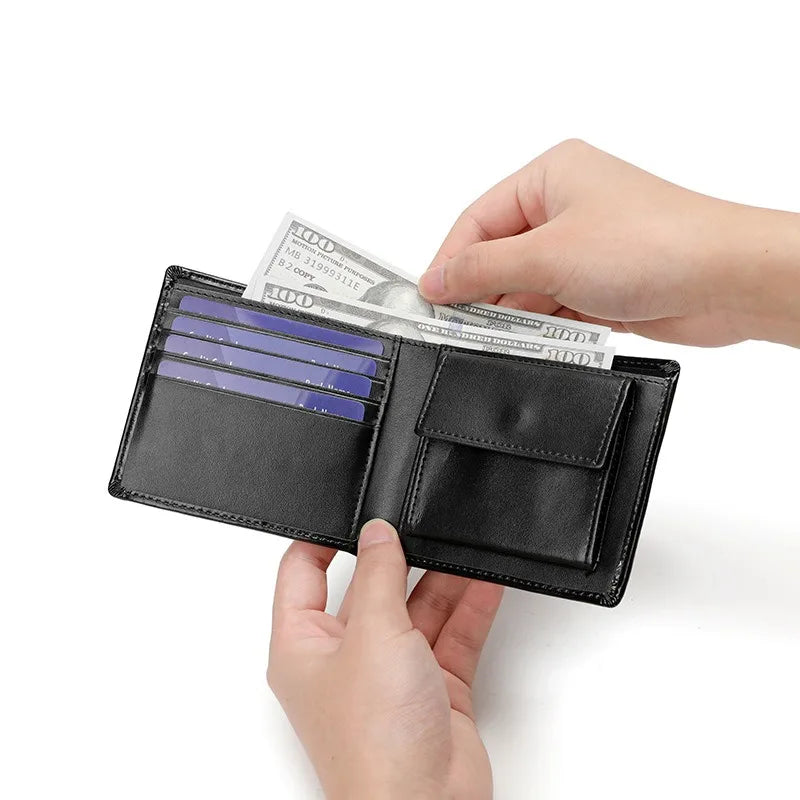 Portefeuille homme cuir véritable bifold compact avec porte-cartes et porte-monnaie — photo 1