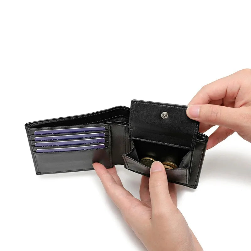 Portefeuille homme cuir véritable bifold compact avec porte-cartes et porte-monnaie — photo 4 Image