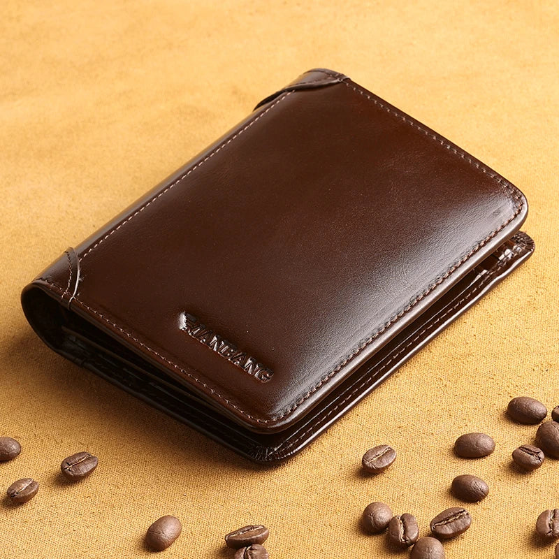 Portefeuille homme en cuir véritable compact sans zip avec porte-cartes élégant — photo 1 Image