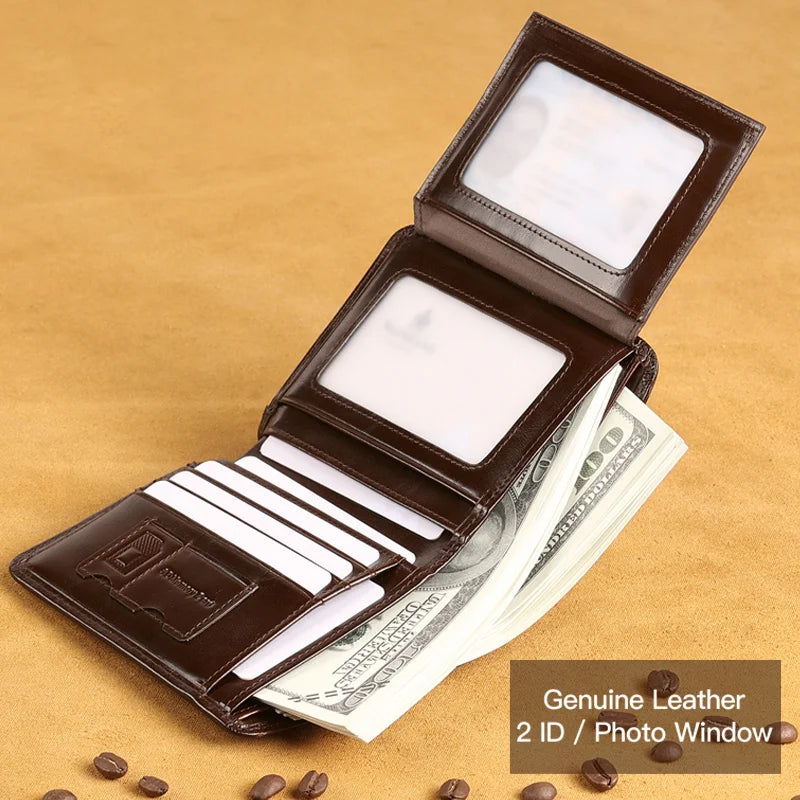 Portefeuille homme en cuir véritable compact sans zip avec porte-cartes élégant — photo 2