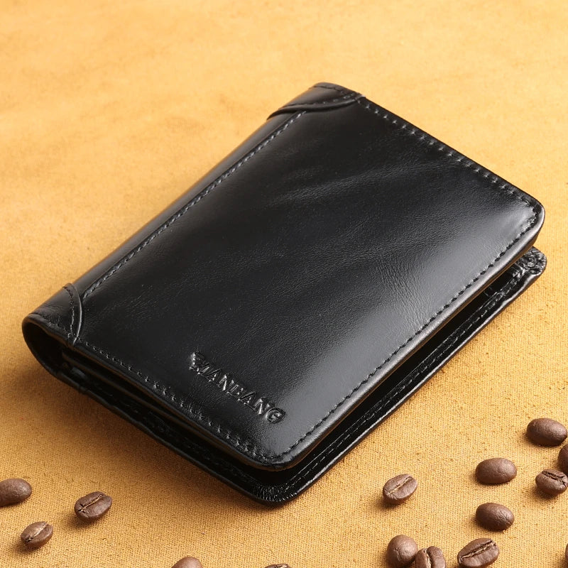 Portefeuille homme en cuir véritable compact sans zip avec porte-cartes élégant — photo 3