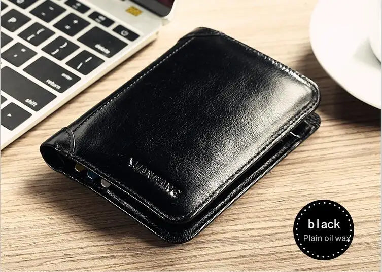 Portefeuille homme en cuir véritable compact sans zip avec porte-cartes élégant — photo 8 Image