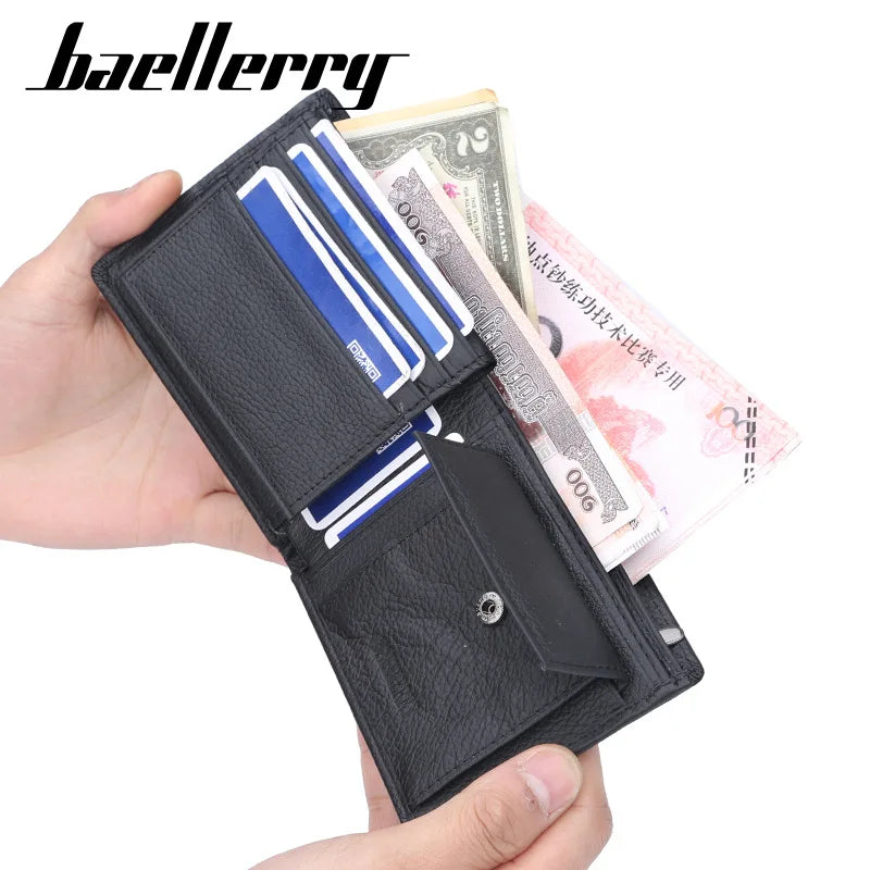 Portefeuille homme cuir véritable compact avec porte-cartes et bouton pression — photo 1