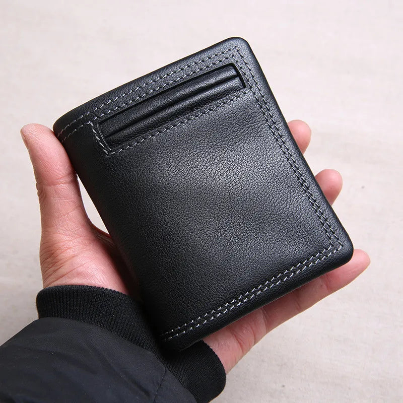 Portefeuille homme cuir véritable compact noir avec porte-cartes et compartiments — photo 1