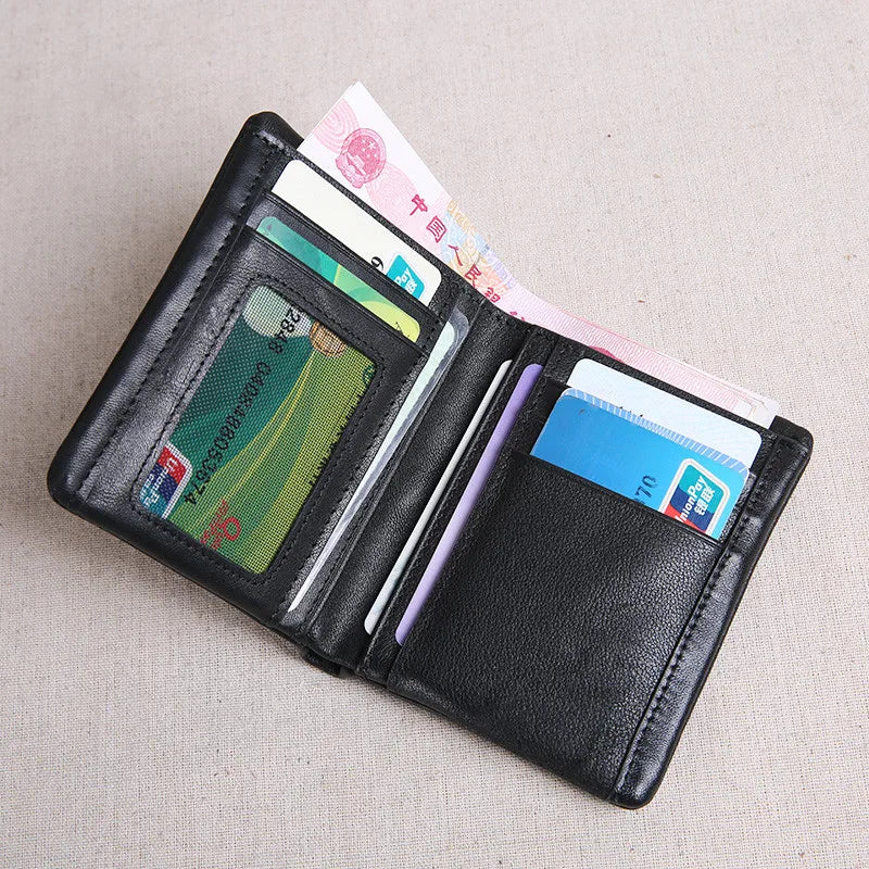 Portefeuille homme cuir véritable compact noir avec porte-cartes et compartiments — photo 2
