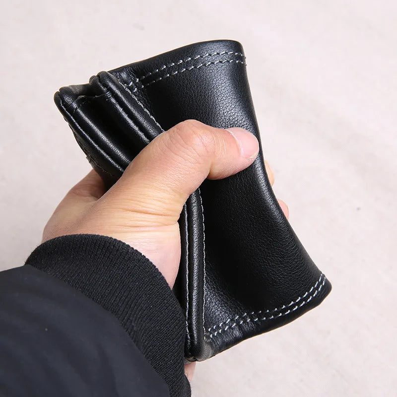 Portefeuille homme cuir véritable compact noir avec porte-cartes et compartiments — photo 4