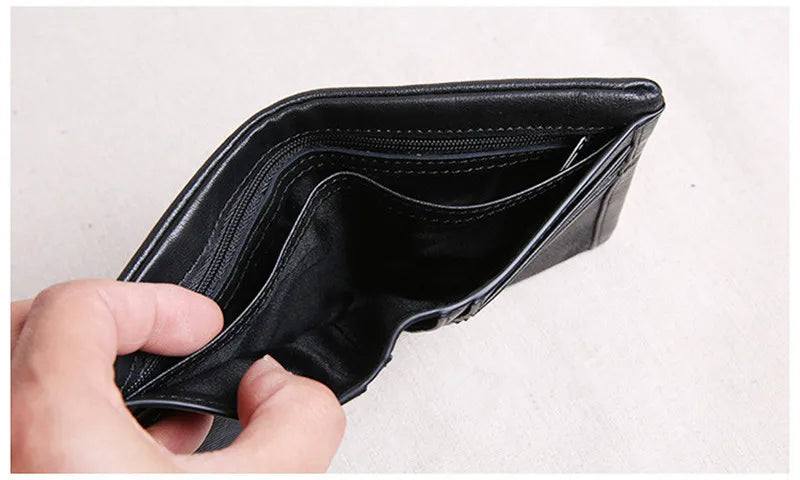 Portefeuille homme cuir véritable compact noir avec porte-cartes et compartiments — photo 6