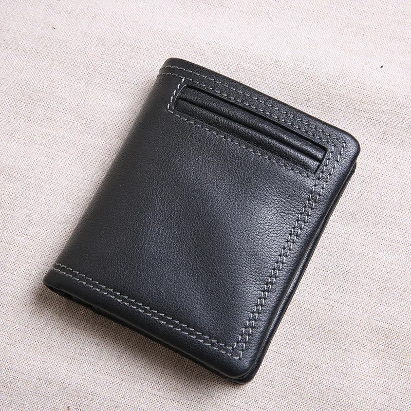 Portefeuille homme cuir véritable compact noir avec porte-cartes et compartiments — photo 7
