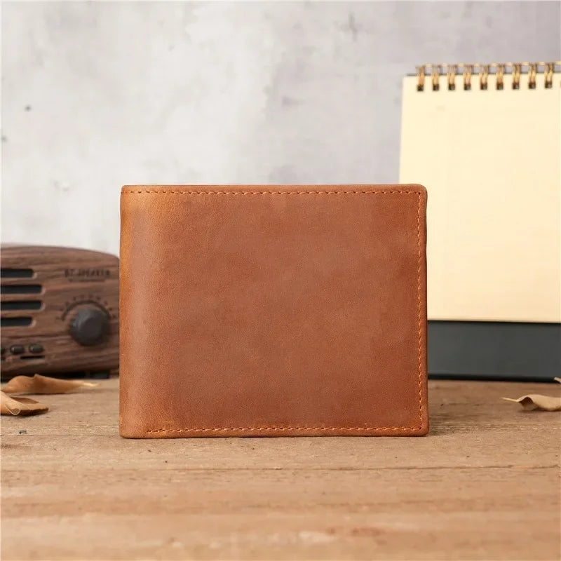 Portefeuille homme en cuir véritable crazy horse avec protection rfid et porte-monnaie — photo 1