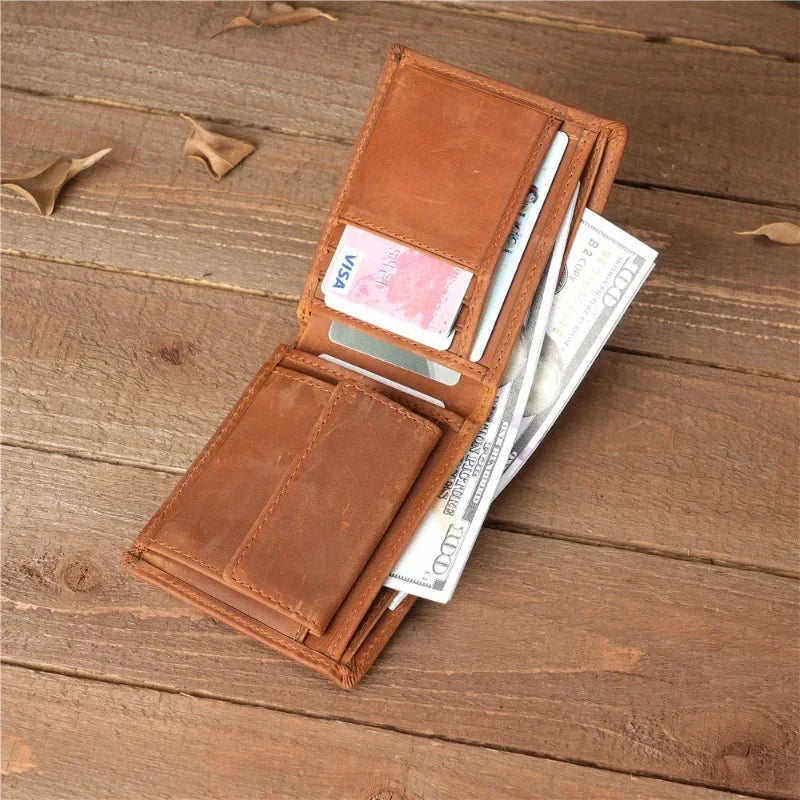 Portefeuille homme en cuir véritable crazy horse avec protection rfid et porte-monnaie — photo 2