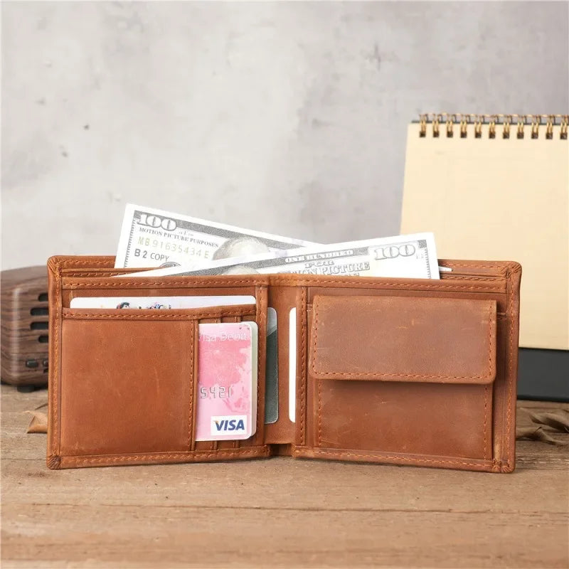 Portefeuille homme en cuir véritable crazy horse avec protection rfid et porte-monnaie — photo 4 Image