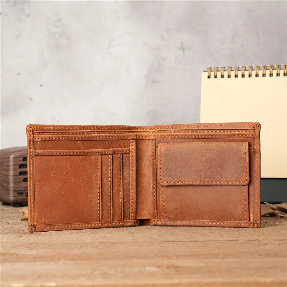 Portefeuille homme en cuir véritable crazy horse avec protection rfid et porte-monnaie — photo 7