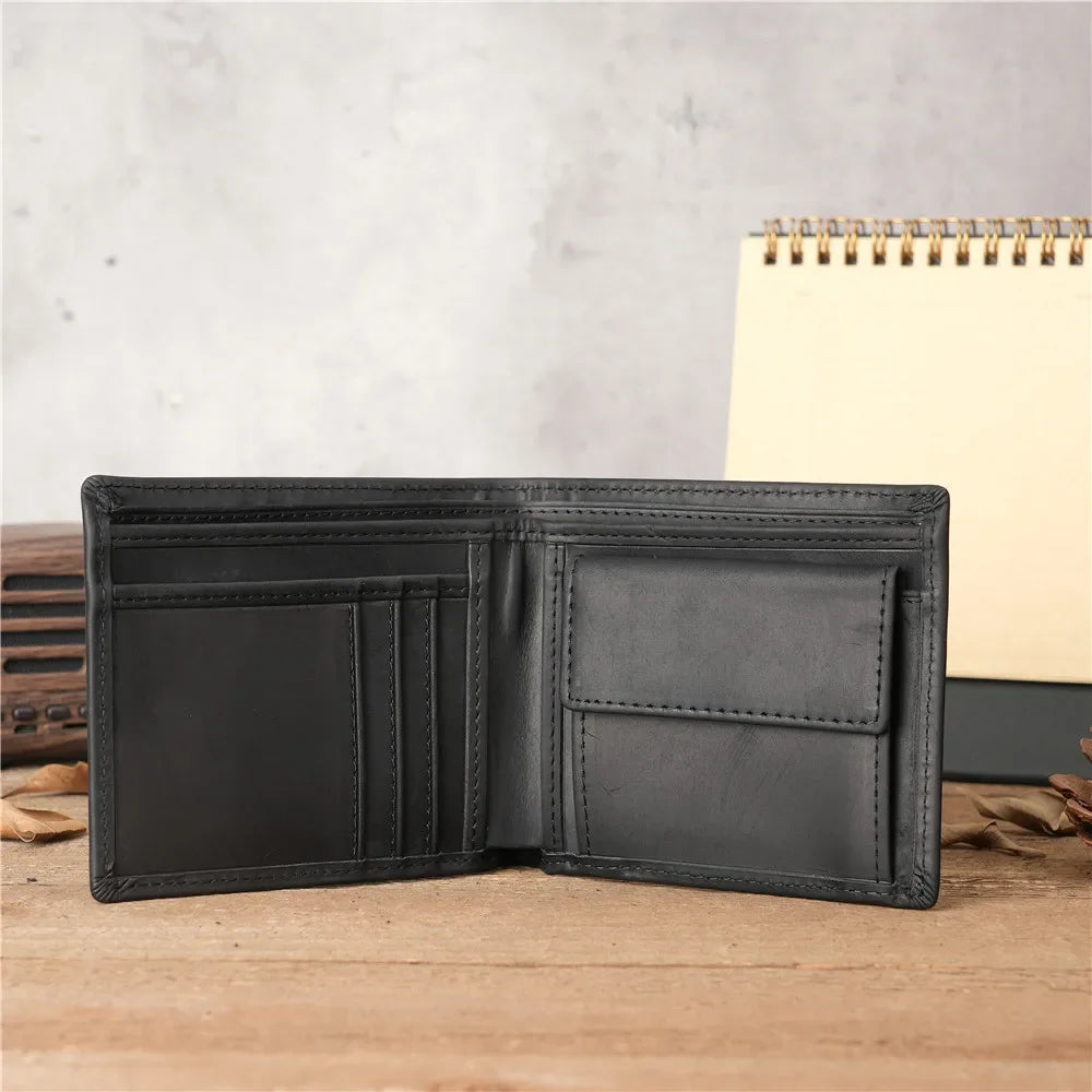 Portefeuille homme en cuir véritable crazy horse avec protection rfid et porte-monnaie — photo 8