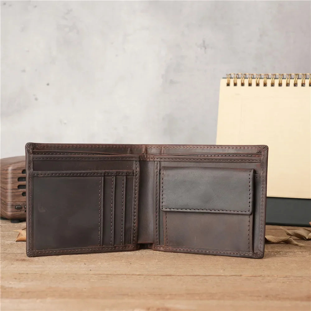 Portefeuille homme en cuir véritable crazy horse avec protection rfid et porte-monnaie — photo 9