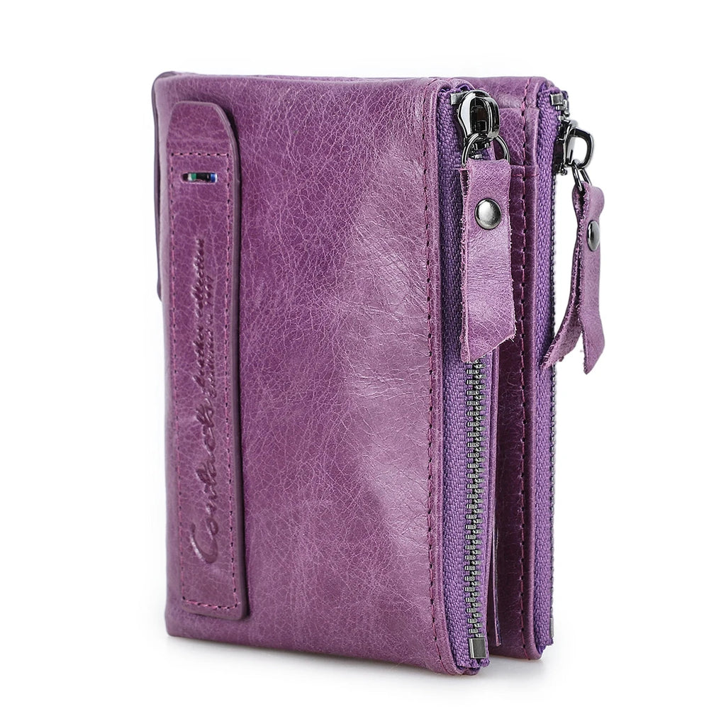 Portefeuille homme en cuir véritable avec double zip et porte-cartes sécurisé compact — photo 10