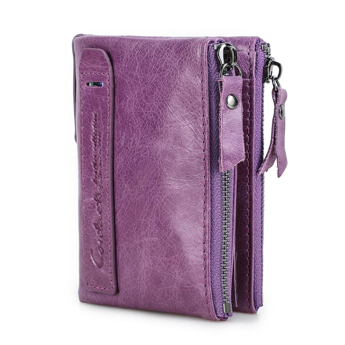 Portefeuille homme en cuir véritable avec double zip et porte-cartes sécurisé compact — photo 10