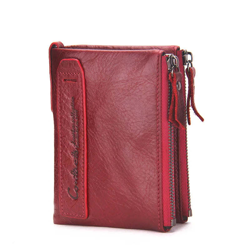 Portefeuille homme en cuir véritable avec double zip et porte-cartes sécurisé compact — photo 11