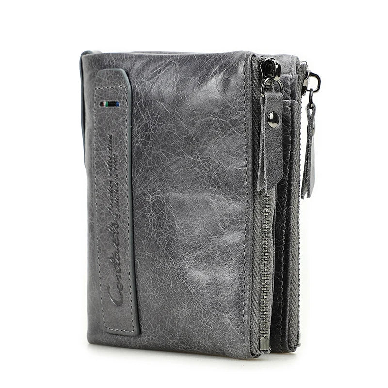 Portefeuille homme en cuir véritable avec double zip et porte-cartes sécurisé compact — photo 12