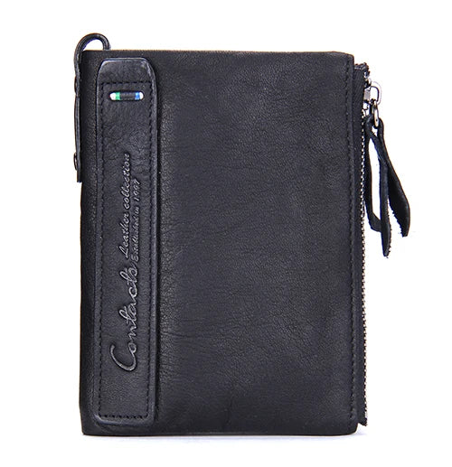 Portefeuille homme en cuir véritable avec double zip et porte-cartes sécurisé compact — photo 13