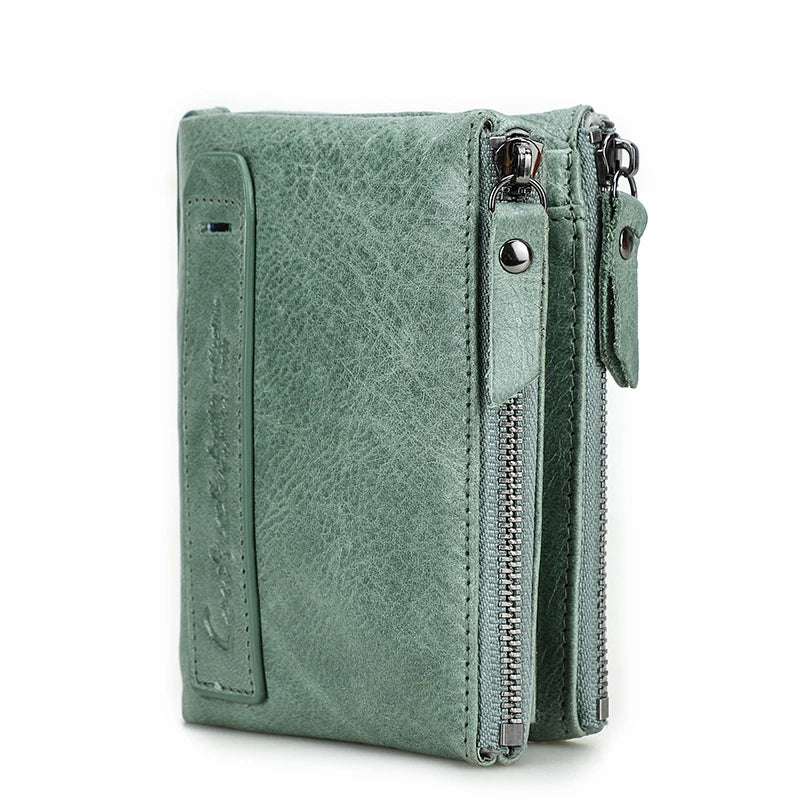 Portefeuille homme en cuir véritable avec double zip et porte-cartes sécurisé compact — photo 14