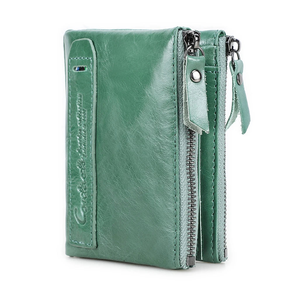 Portefeuille homme en cuir véritable avec double zip et porte-cartes sécurisé compact — photo 16