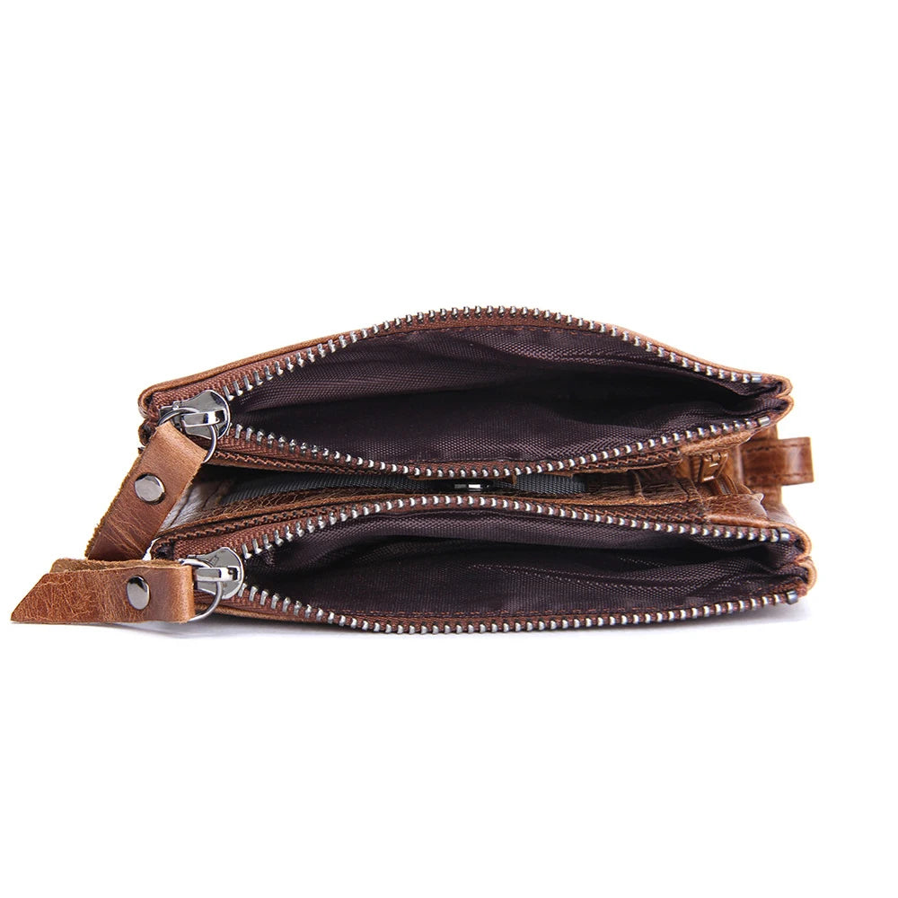 Portefeuille homme en cuir véritable avec double zip et porte-cartes sécurisé compact — photo 5