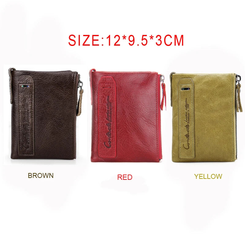 Portefeuille homme en cuir véritable avec double zip et porte-cartes sécurisé compact — photo 6