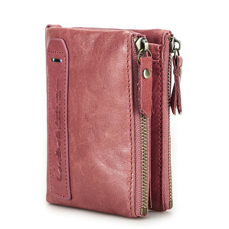 Portefeuille homme en cuir véritable avec double zip et porte-cartes sécurisé compact — photo 7