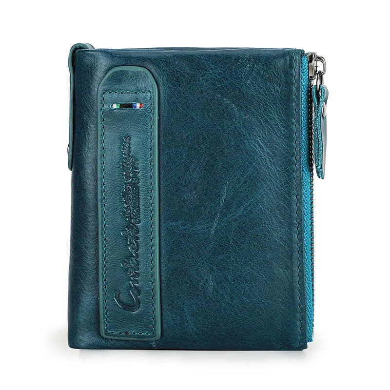 Portefeuille homme en cuir véritable avec double zip et porte-cartes sécurisé compact — photo 8