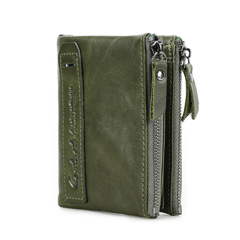 Portefeuille homme en cuir véritable avec double zip et porte-cartes sécurisé compact — photo 9