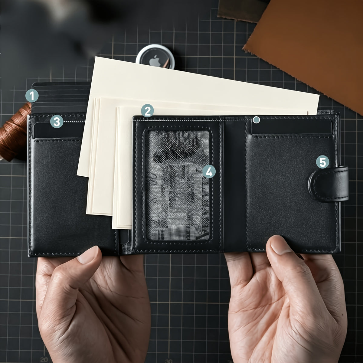 Portefeuille homme cuir véritable à éjection de cartes RFID