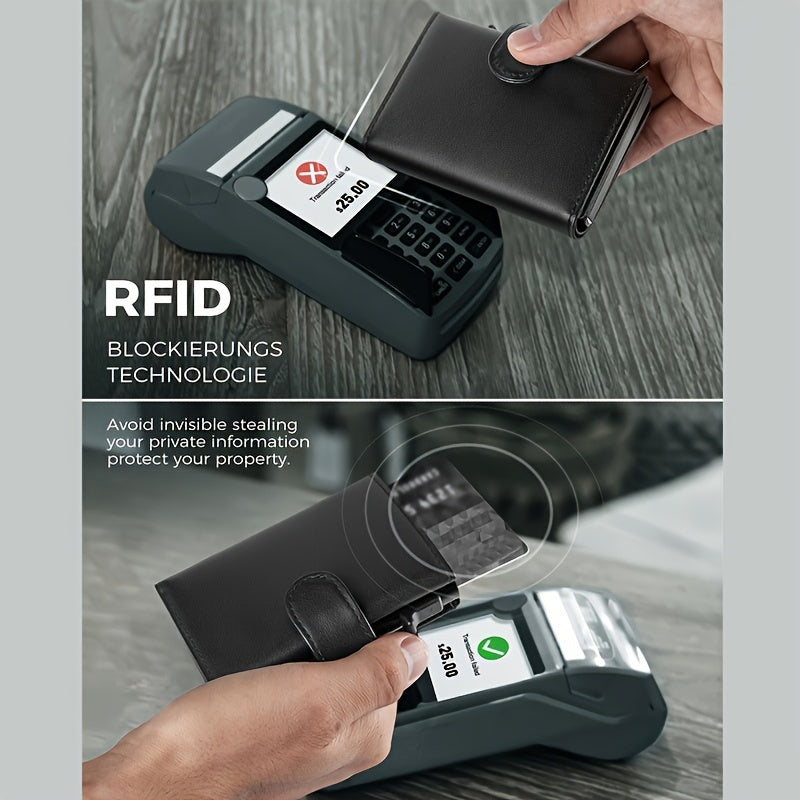 Portefeuille homme cuir véritable à éjection de cartes RFID