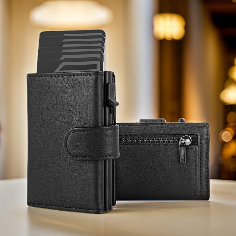 Portefeuille homme cuir véritable à éjection de cartes RFID