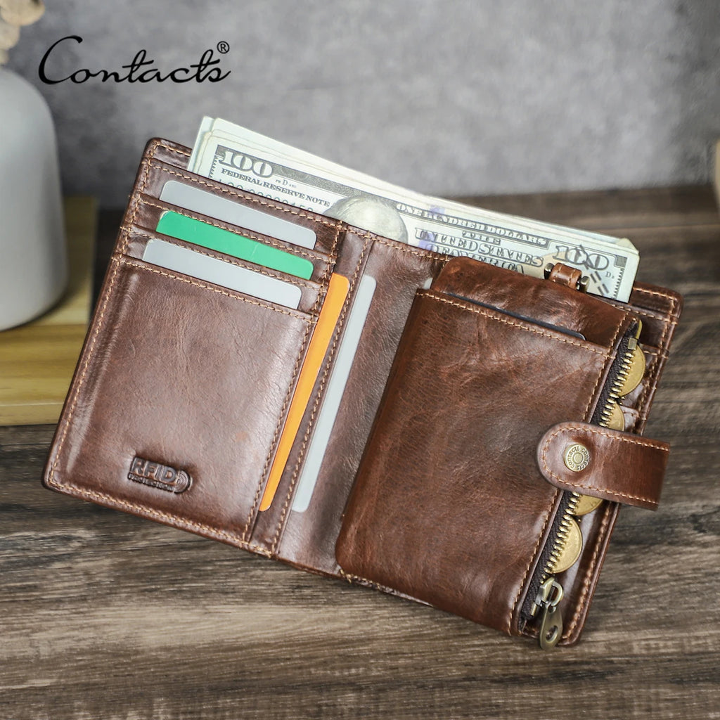 Portefeuille homme en cuir véritable pleine fleur avec porte-monnaie zippé — photo 2