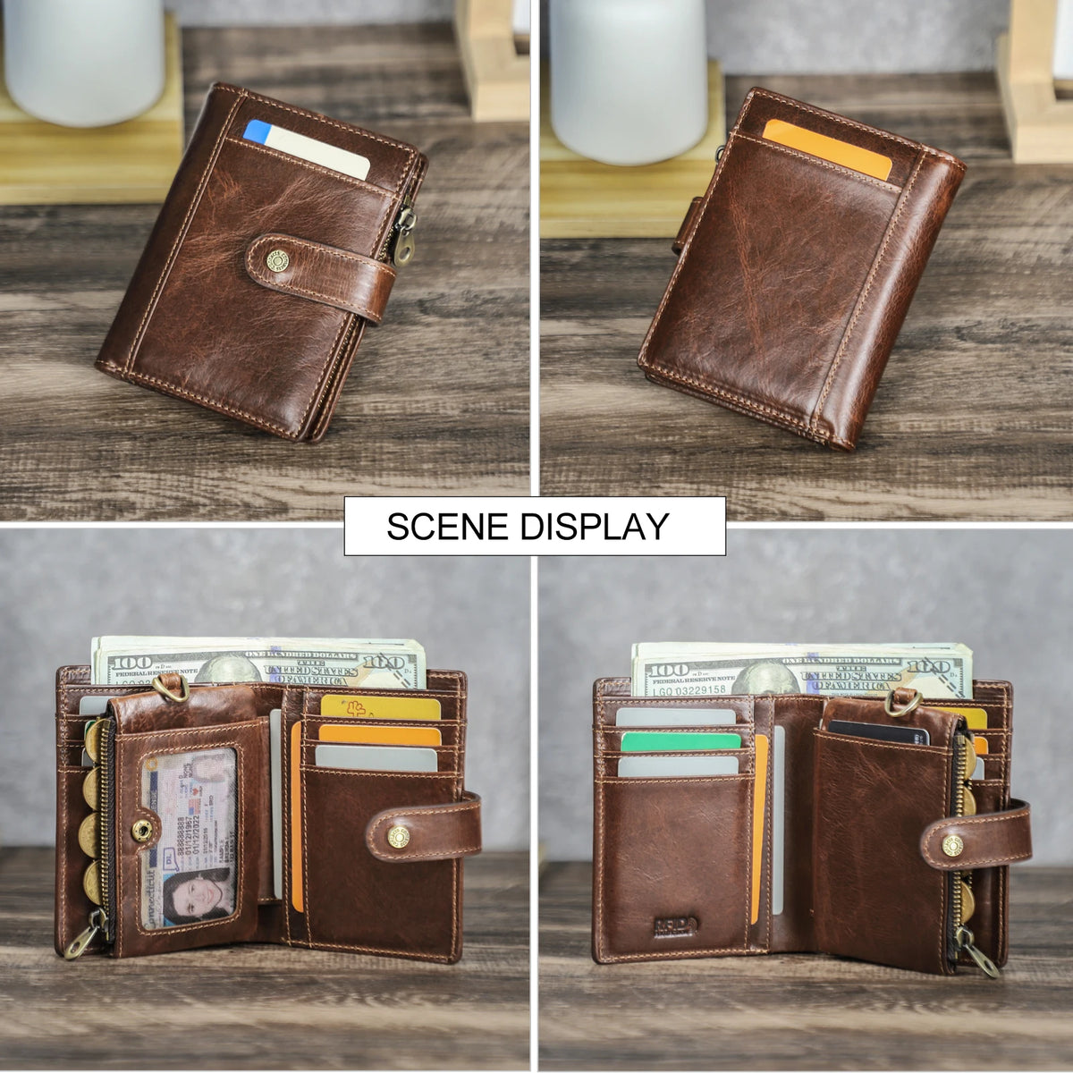 Portefeuille homme en cuir véritable pleine fleur avec porte-monnaie zippé — photo 3