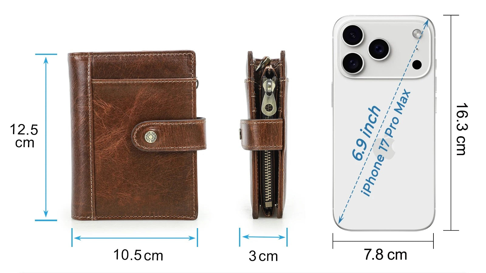 Portefeuille homme en cuir véritable pleine fleur avec porte-monnaie zippé — photo 4 Image