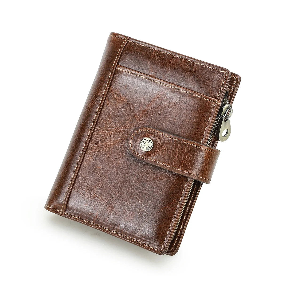 Portefeuille homme en cuir véritable pleine fleur avec porte-monnaie zippé — photo 5 Image