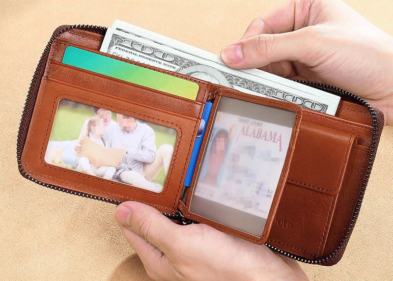 Portefeuille homme en cuir véritable avec protection RFID et fermeture éclair — photo 3