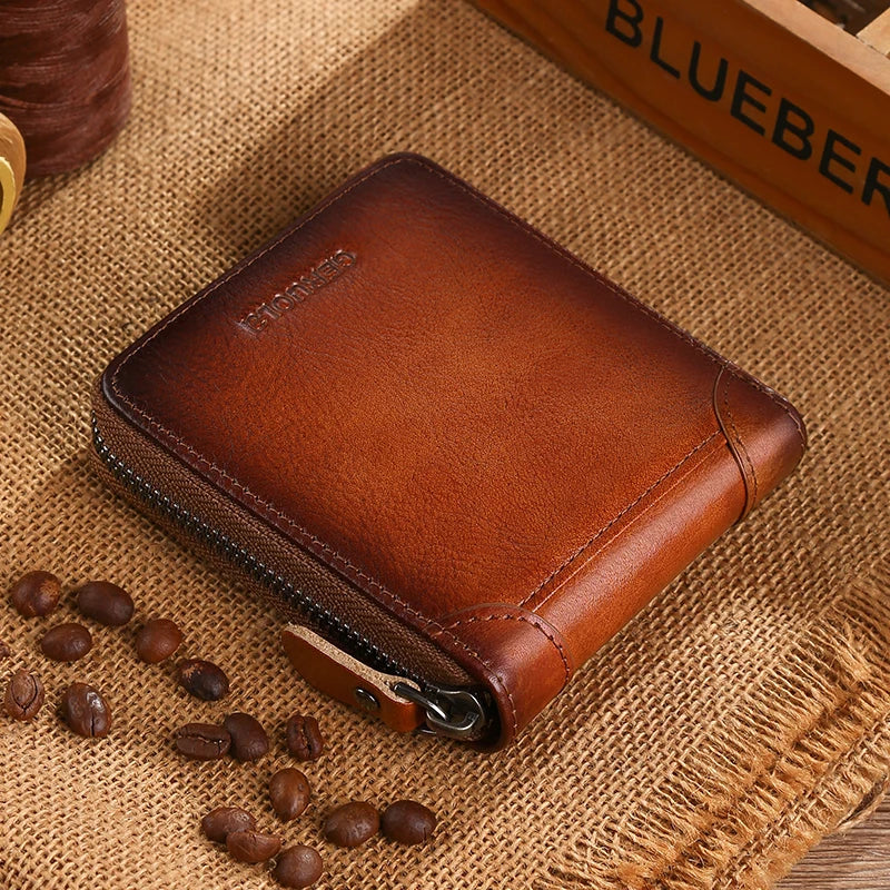 Portefeuille homme en cuir véritable avec protection RFID et fermeture éclair — photo 4