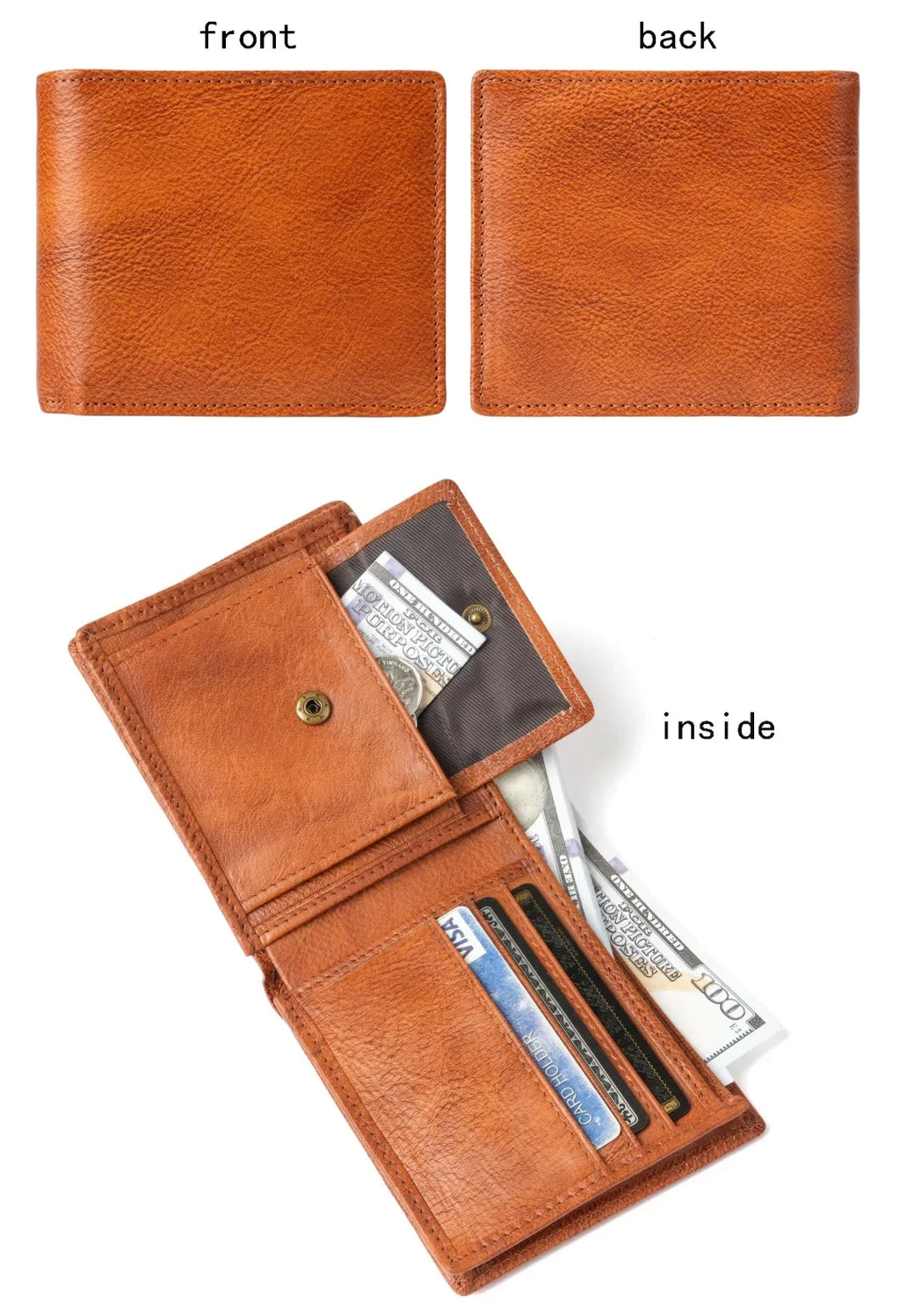 Portefeuille homme court en cuir véritable souple avec porte-monnaie zippé et multi-emplacements cartes — photo 16