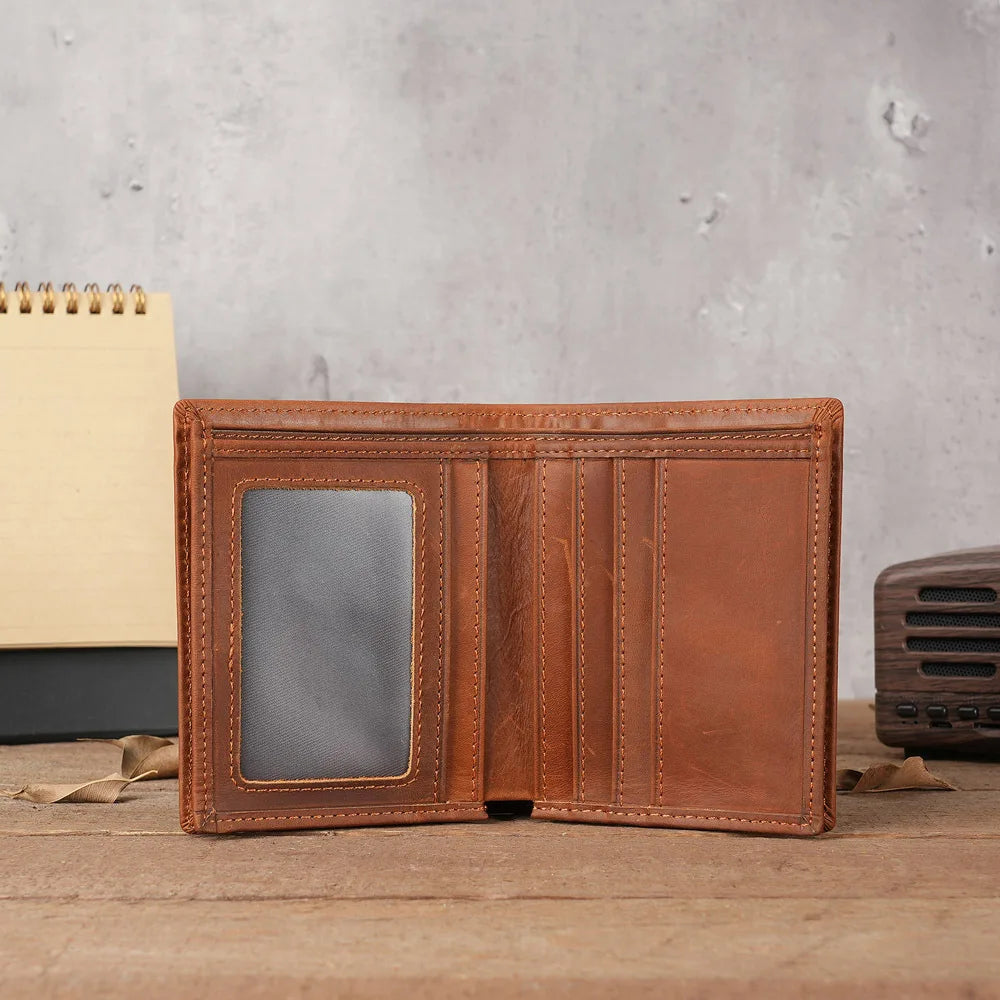 Portefeuille homme court en cuir véritable souple avec porte-monnaie zippé et multi-emplacements cartes — photo 17