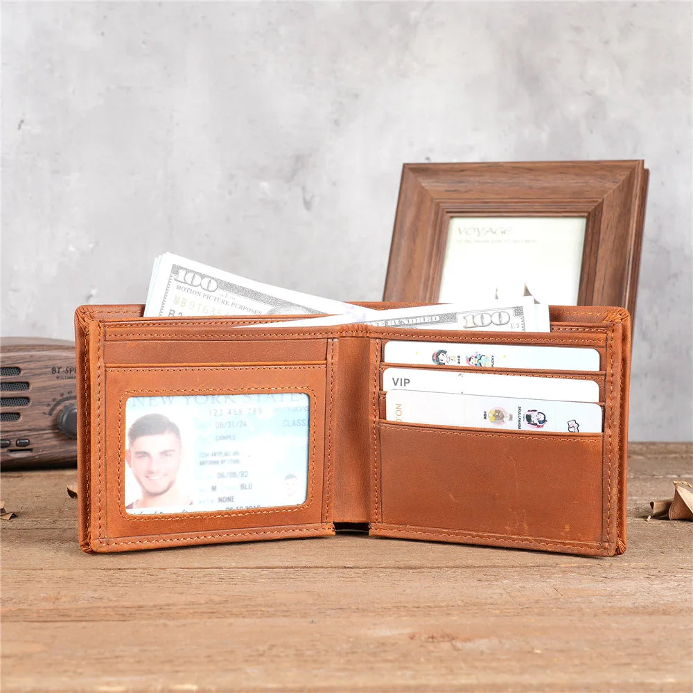 Portefeuille homme court en cuir véritable souple avec porte-monnaie zippé et multi-emplacements cartes — photo 19 Image