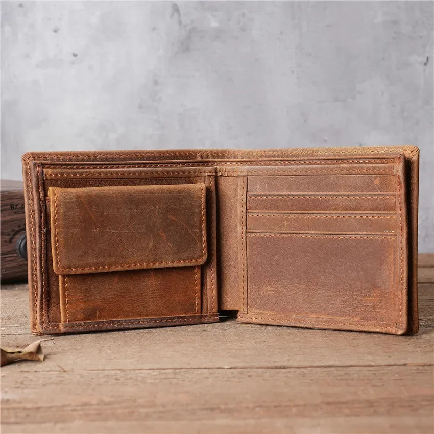 Portefeuille homme court en cuir véritable souple avec porte-monnaie zippé et multi-emplacements cartes — photo 20