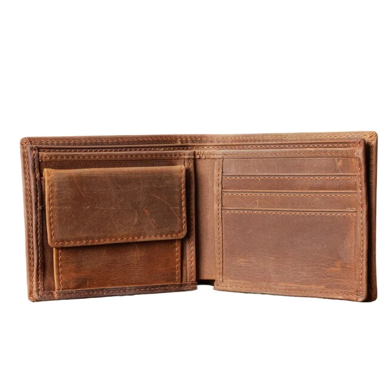 Portefeuille homme court en cuir véritable souple avec porte-monnaie zippé et multi-emplacements cartes — photo 3