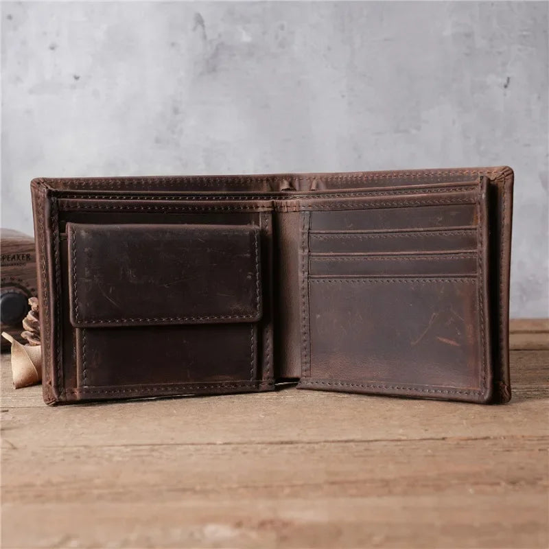 Portefeuille homme court en cuir véritable souple avec porte-monnaie zippé et multi-emplacements cartes — photo 6