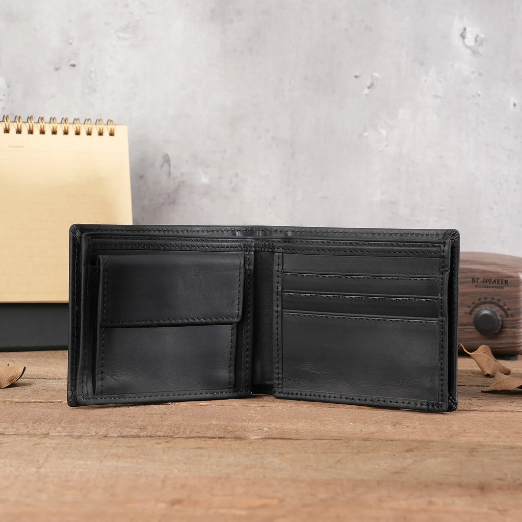 Portefeuille homme court en cuir véritable souple avec porte-monnaie zippé et multi-emplacements cartes — photo 8