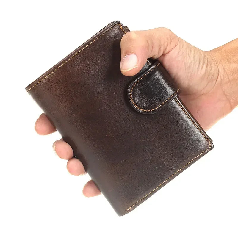 Portefeuille homme rétro en cuir véritable de vachette avec fermoir à loquet et porte-monnaie — photo 1