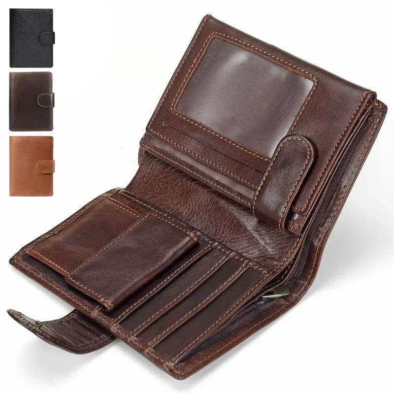 Portefeuille homme rétro en cuir véritable de vachette avec fermoir à loquet et porte-monnaie — photo 2